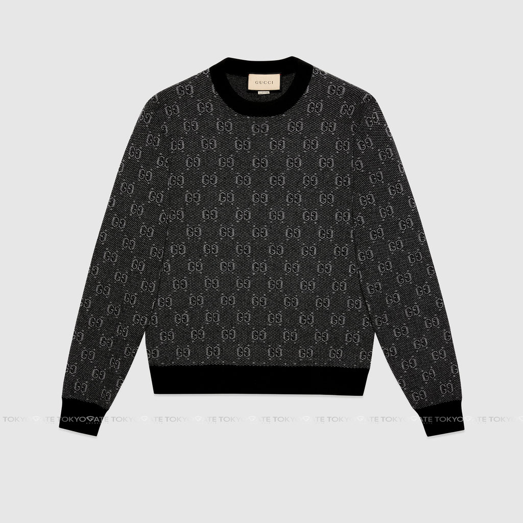 Áo len Gucci 761549 XKDK5 GG Jacquard Wool Sweater Grey