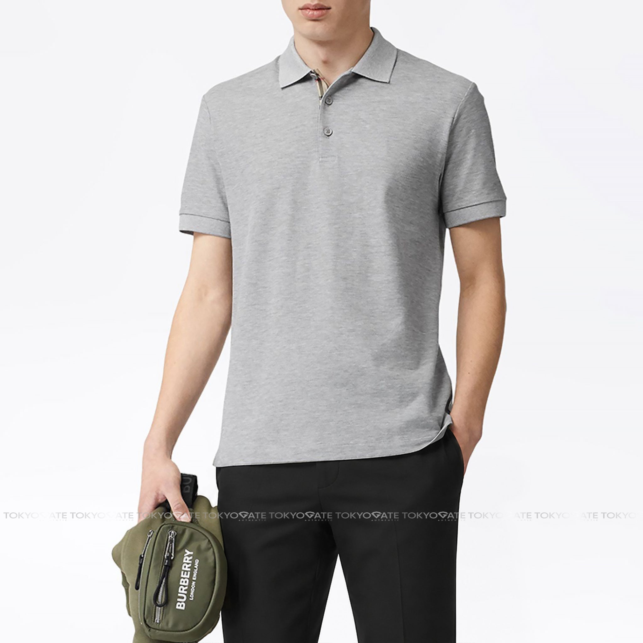 Áo polo Burberry 8092273 Hartford Pale Grey Melange Slim Fit