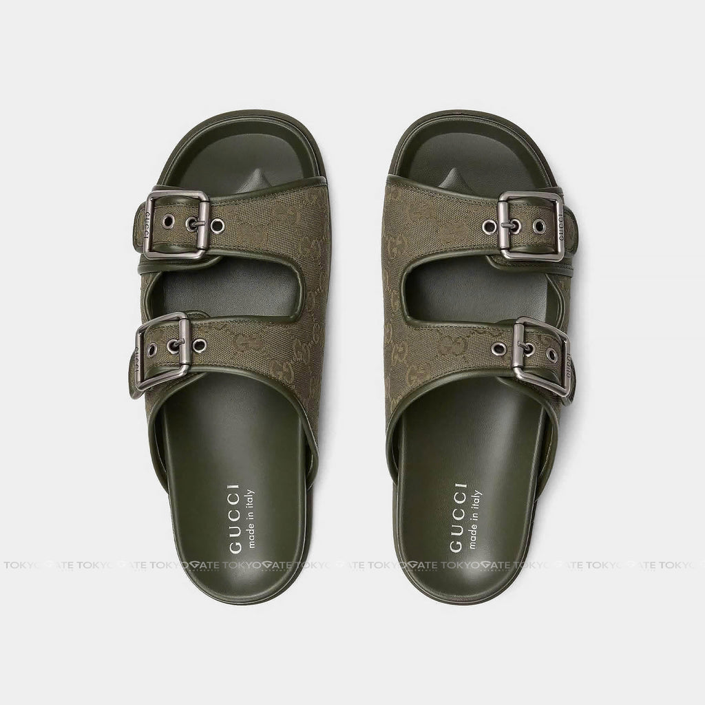 Dép Gucci 831830 FAD71 8746 Rhein Open Suede Slide Sandals Dark Green