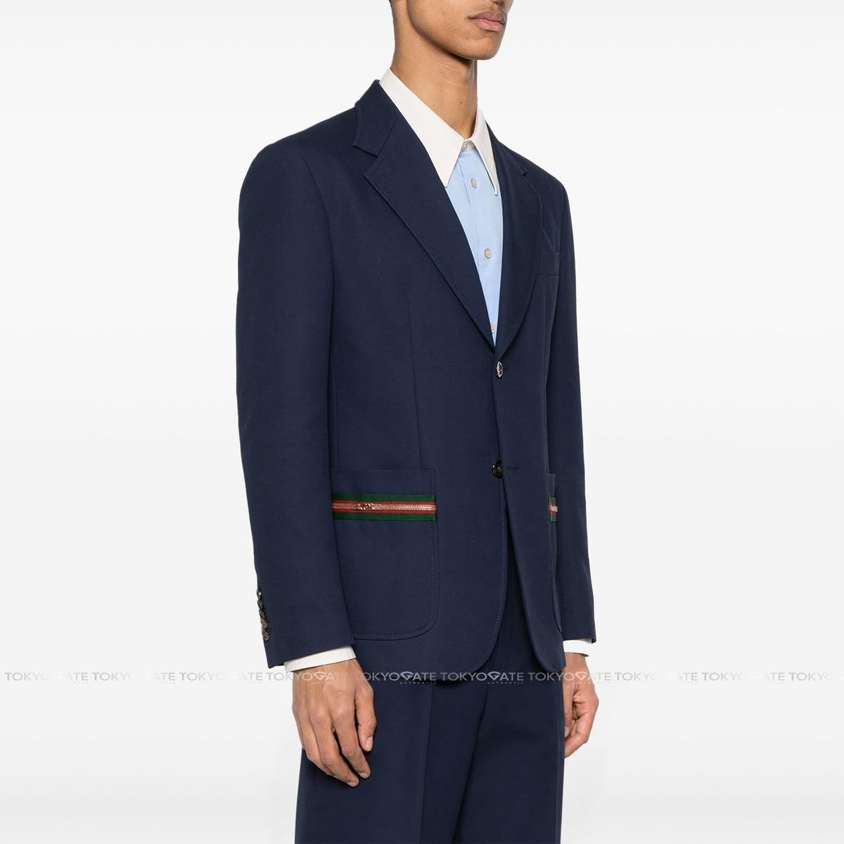 Blazer Gucci 751155 Web Stripe Cotton Formal Jacket Dark Blue