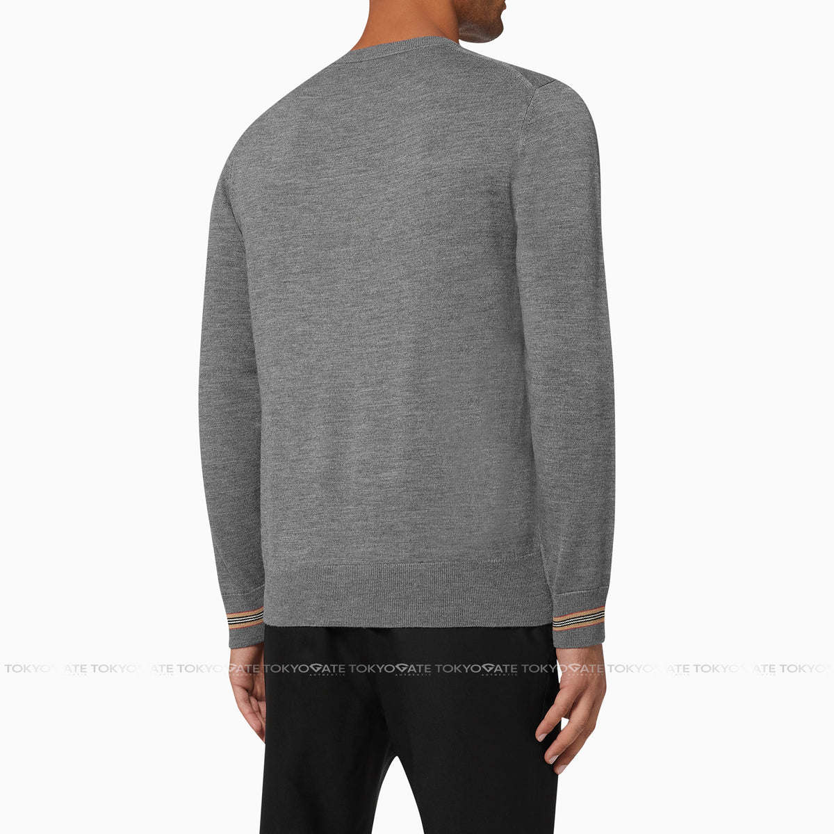Áo len Burberry 8033203 Paradise Icon Stripe Fine Wool Knit Mid Grey Melange Slim Fit