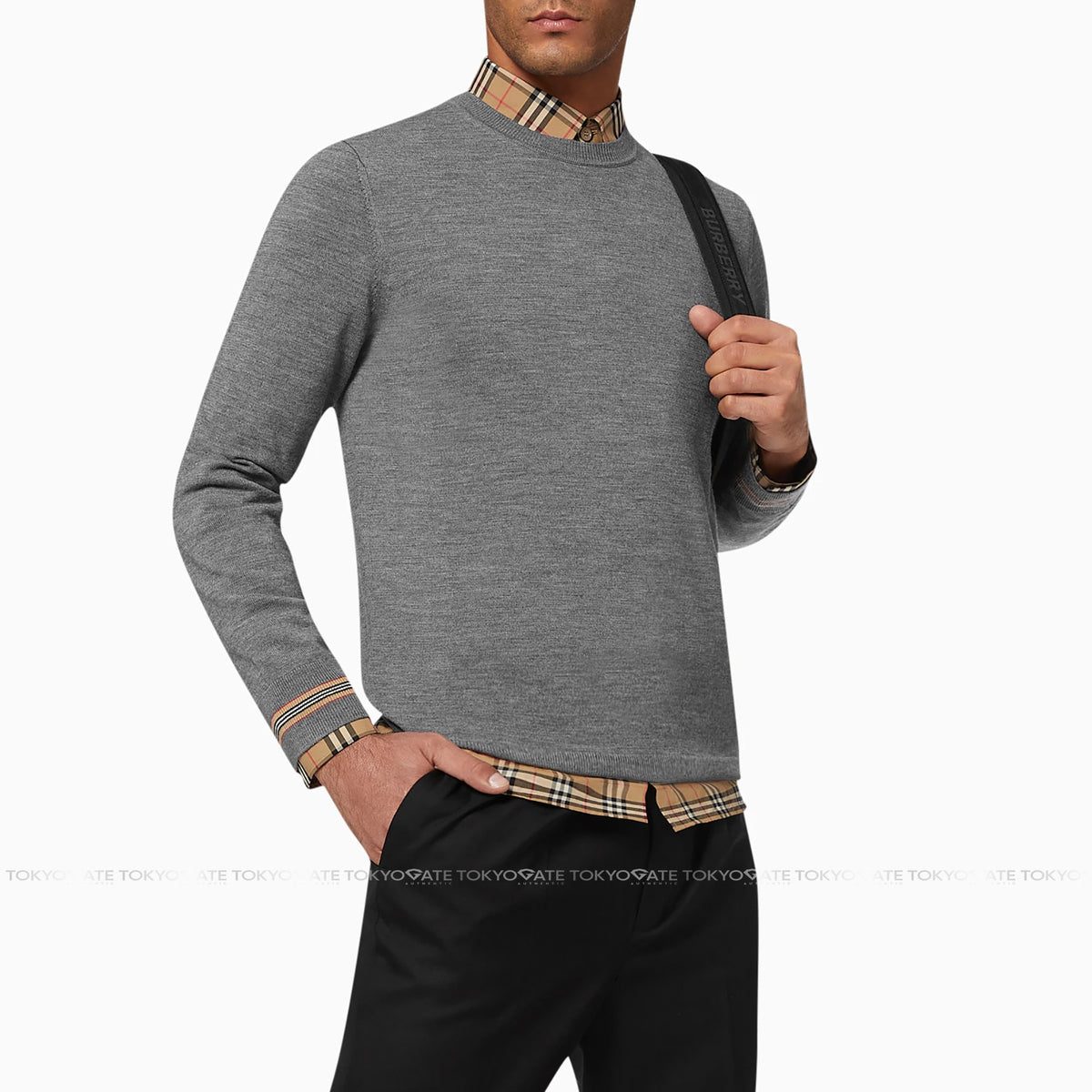 Áo len Burberry 8033203 Paradise Icon Stripe Fine Wool Knit Mid Grey Melange Slim Fit