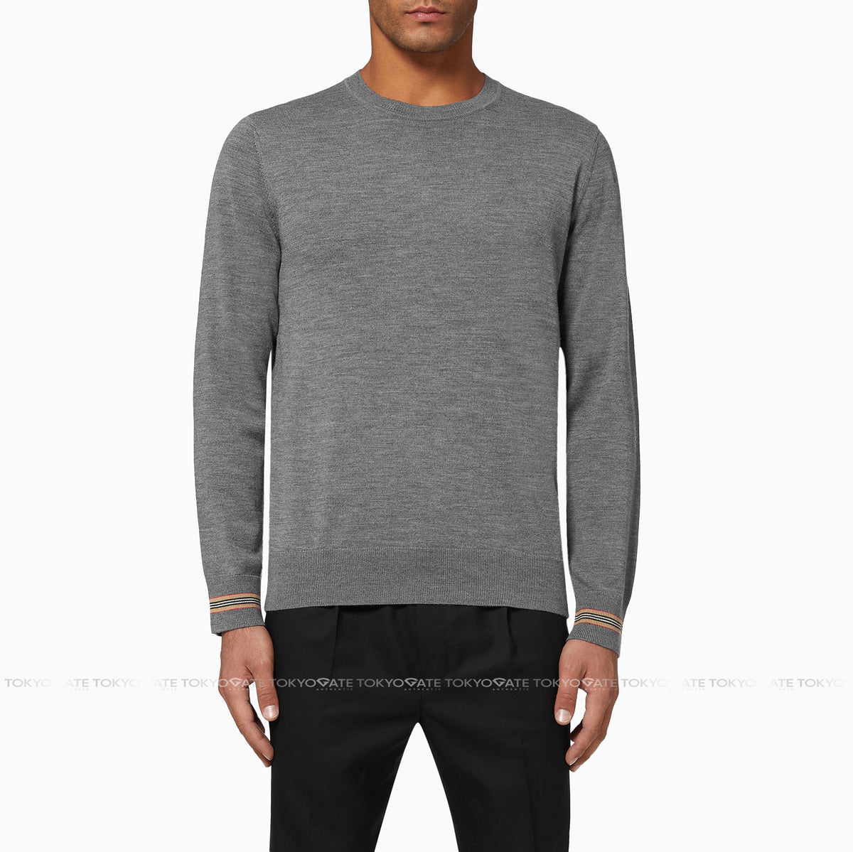 Áo len Burberry 8033203 Paradise Icon Stripe Fine Wool Knit Mid Grey Melange Slim Fit