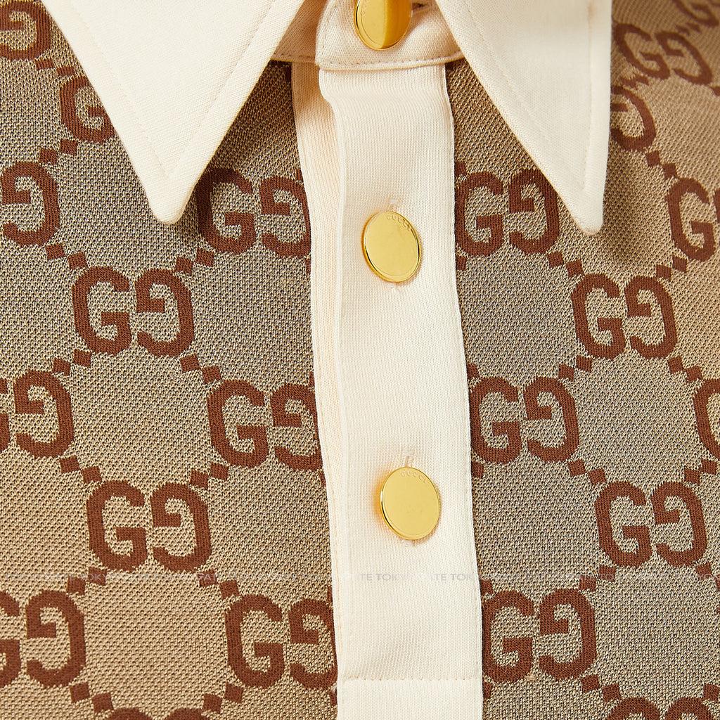 Áo polo Gucci 682015 XJD1F 2270 Jumbo GG Jacquard Beige Regular Fit