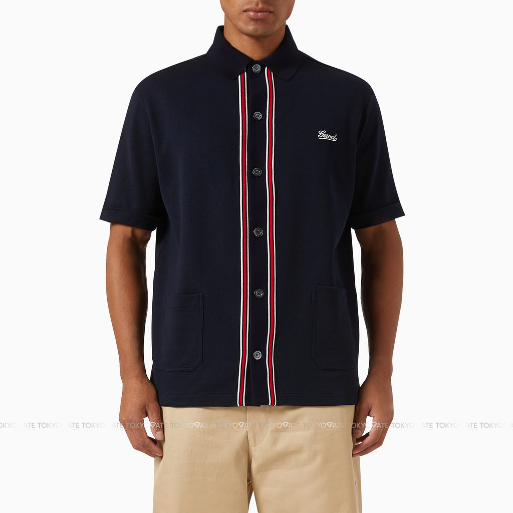 Áo polo Gucci 742380 XJGKU 4215 Web Stripe Cotton Jersey Navy Regular Fit