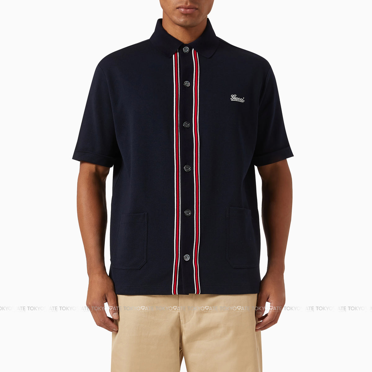 Áo polo Gucci 742380 XJGKU 4215 Web Stripe Cotton Jersey Navy Regular Fit