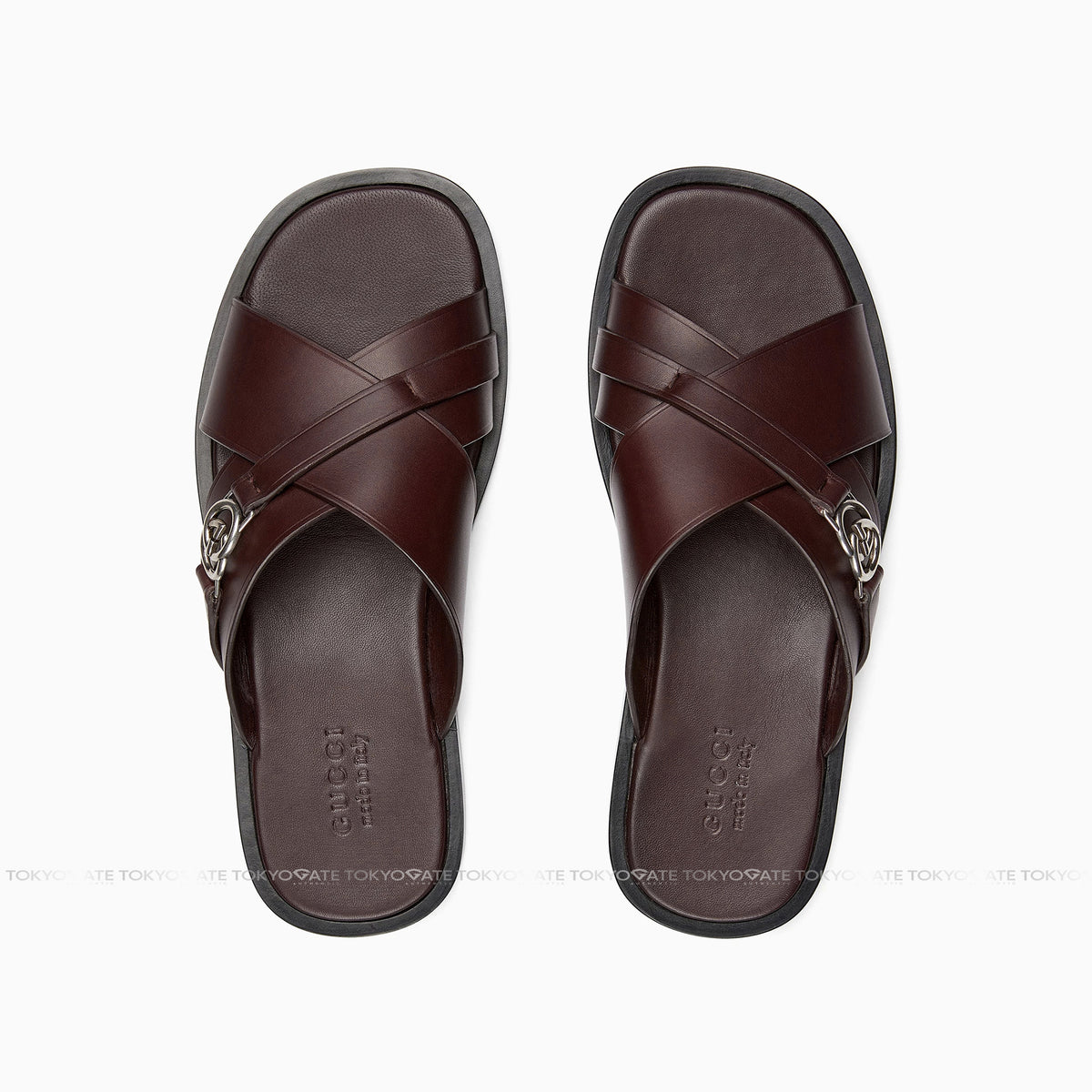 Dép Gucci Interlocking GG Sandals in Leather Burgundy