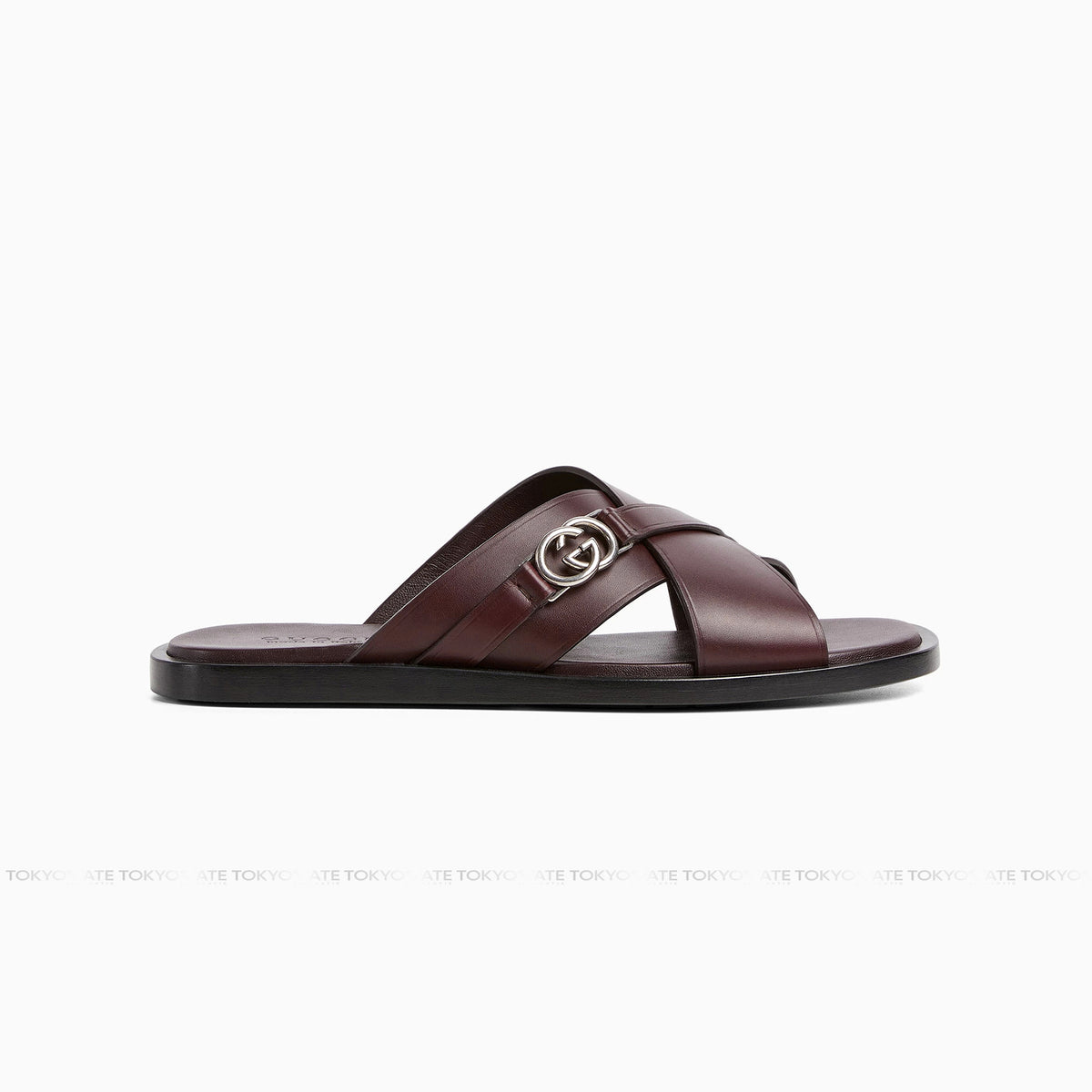 Dép Gucci Interlocking GG Sandals in Leather Burgundy