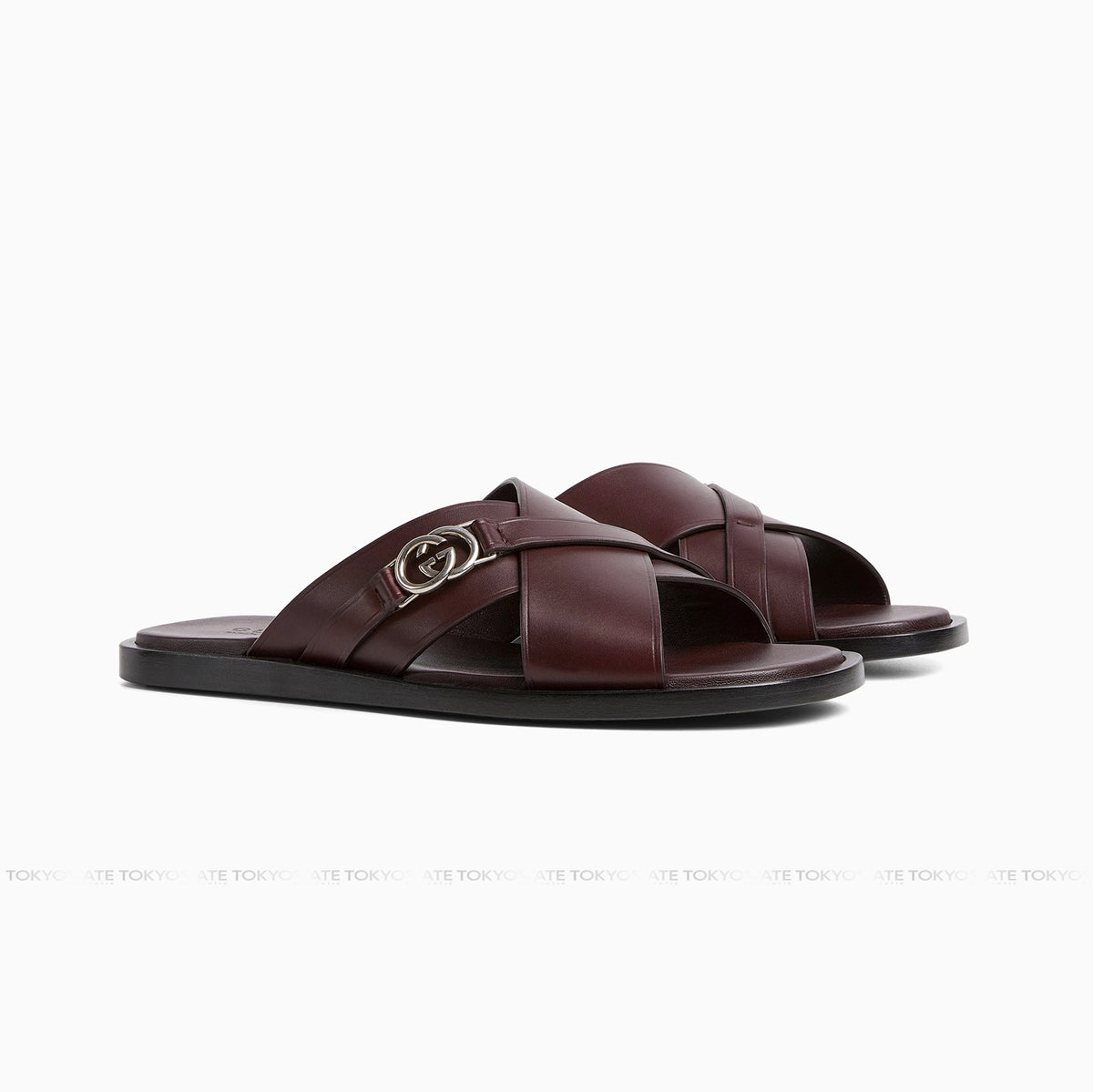 Dép Gucci Interlocking GG Sandals in Leather Burgundy