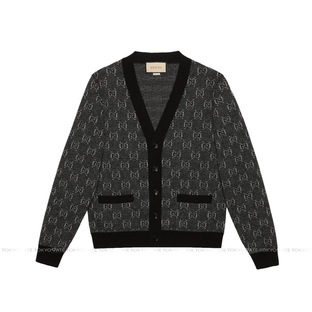 Áo khoác cardigan Gucci 761550 XKDK5 GG Jacquard Wool Cardigan Grey