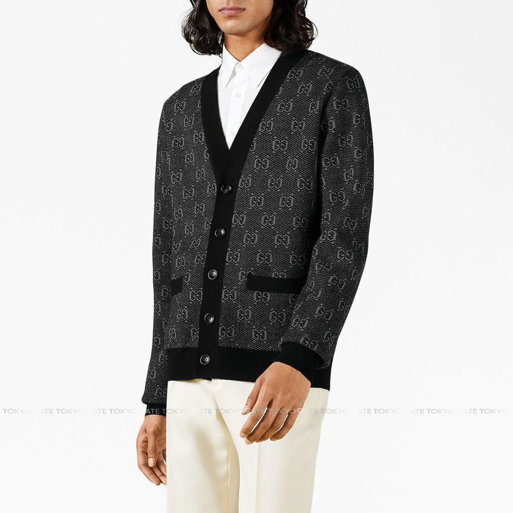 Áo khoác cardigan Gucci 761550 XKDK5 GG Jacquard Wool Cardigan Grey