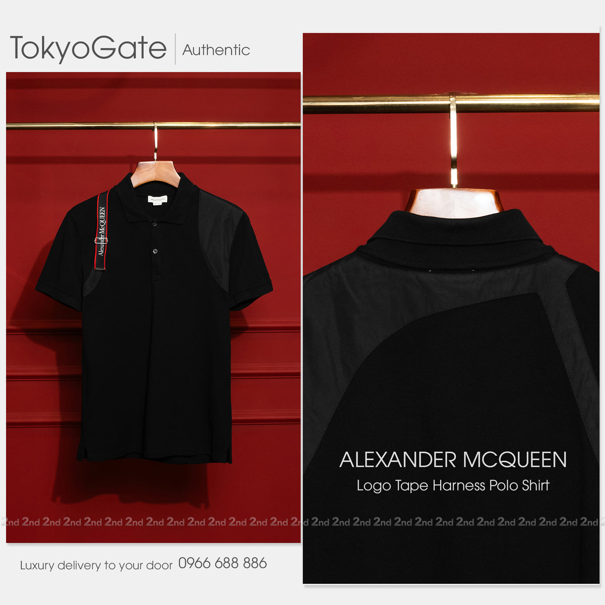[2nd] Áo polo Alexander McQueen Harness Black Regular Fit