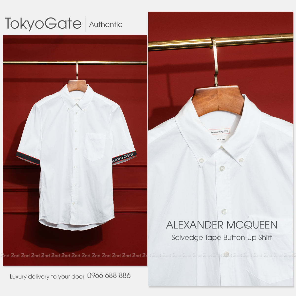 [2nd] Áo sơ mi Alexander McQueen Logo Tape Short Sleeve Shirt White
