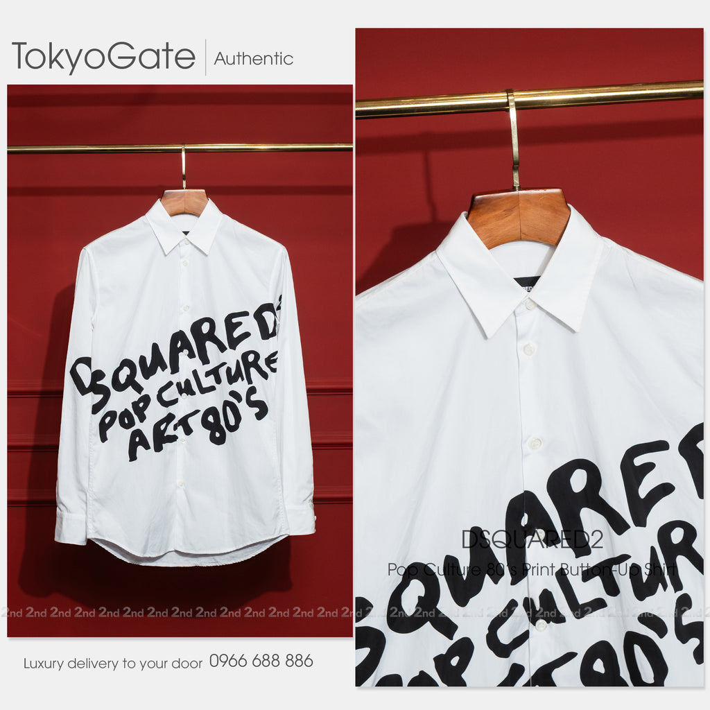 [2nd] Áo sơ mi Dsquared2 S74DM0820 S36275 100 Poplin Stretch White Slim Fit
