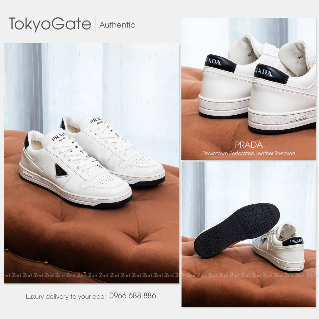 [2nd] Giày Prada Downtown Leather Sneakers All White