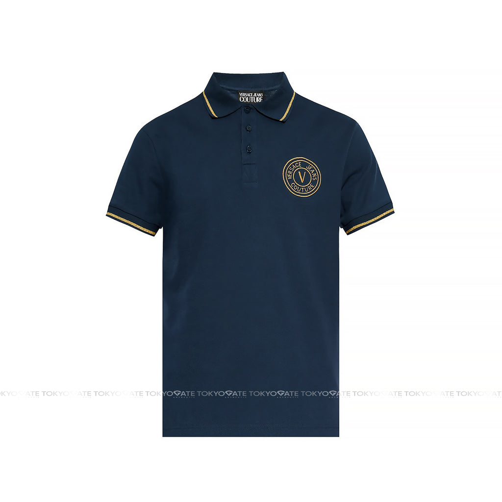 Áo polo Versace Jeans Couture 78GAGT00 78UP621 G83 Blue Gold Slim Fit