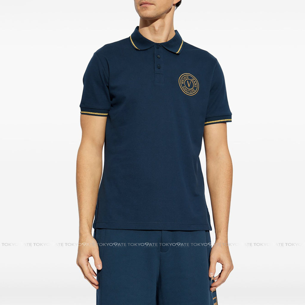 Áo polo Versace Jeans Couture 78GAGT00 78UP621 G83 Blue Gold Slim Fit