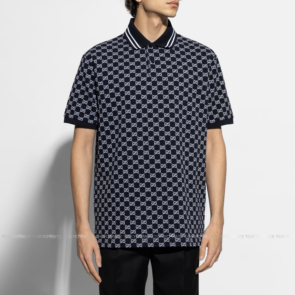Áo polo Gucci 788024 XJHH7 4137 GG Cotton Piquet Jacquard Navy & White