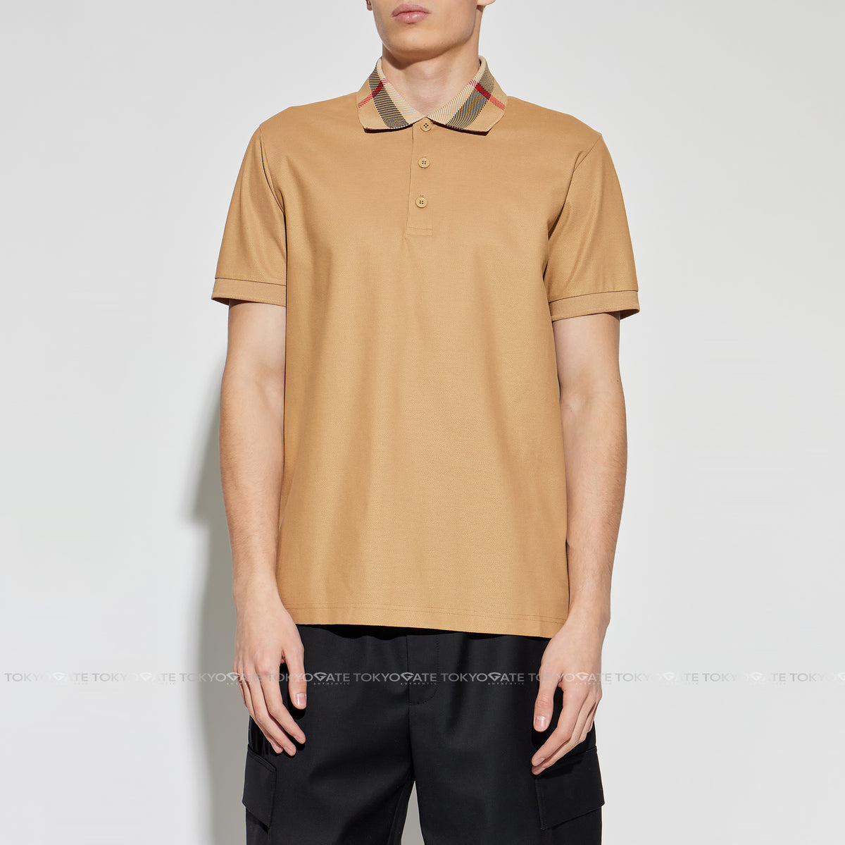 Áo polo Burberry 8095924 Cody Check Collar Polo Beige Slim Fit
