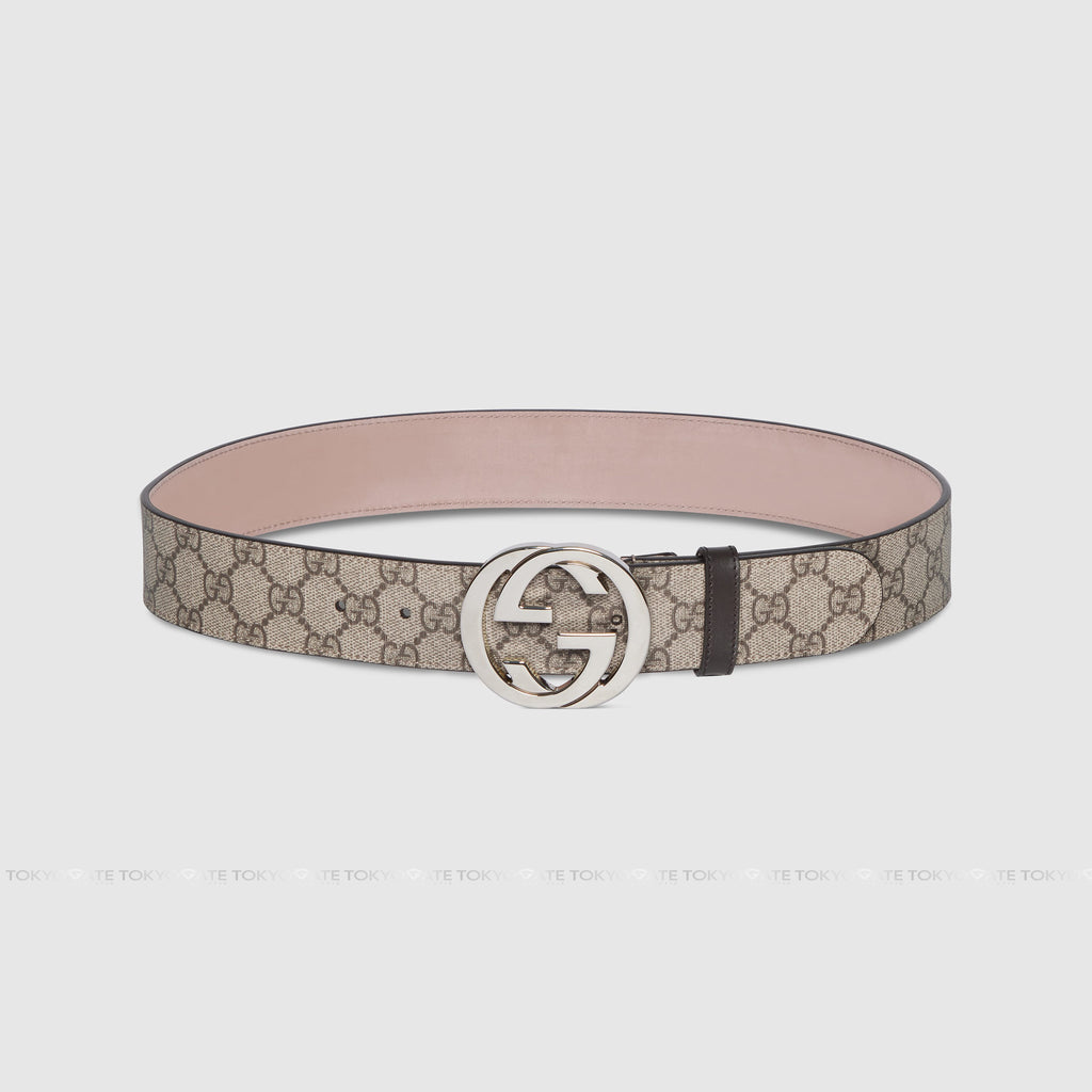 Dây lưng Gucci 411924 KGDHN GG Supreme Interlocking G Buckle Beige Ebony
