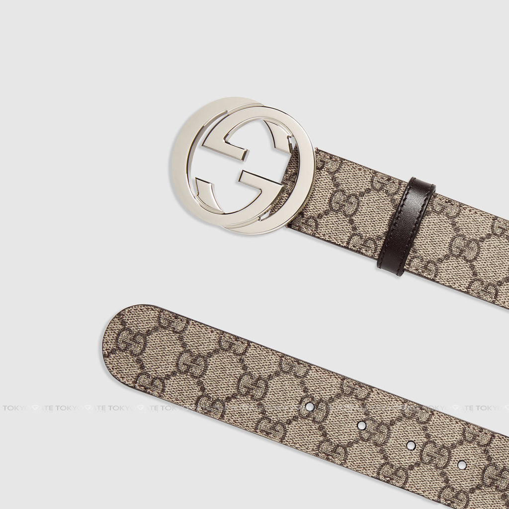Dây lưng Gucci 411924 KGDHN GG Supreme Interlocking G Buckle Beige Ebony
