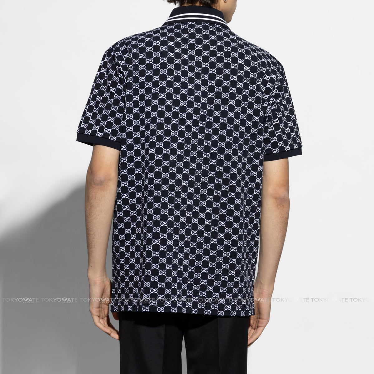 Áo polo Gucci 788024 XJHH7 4137 GG Cotton Piquet Jacquard Navy & White