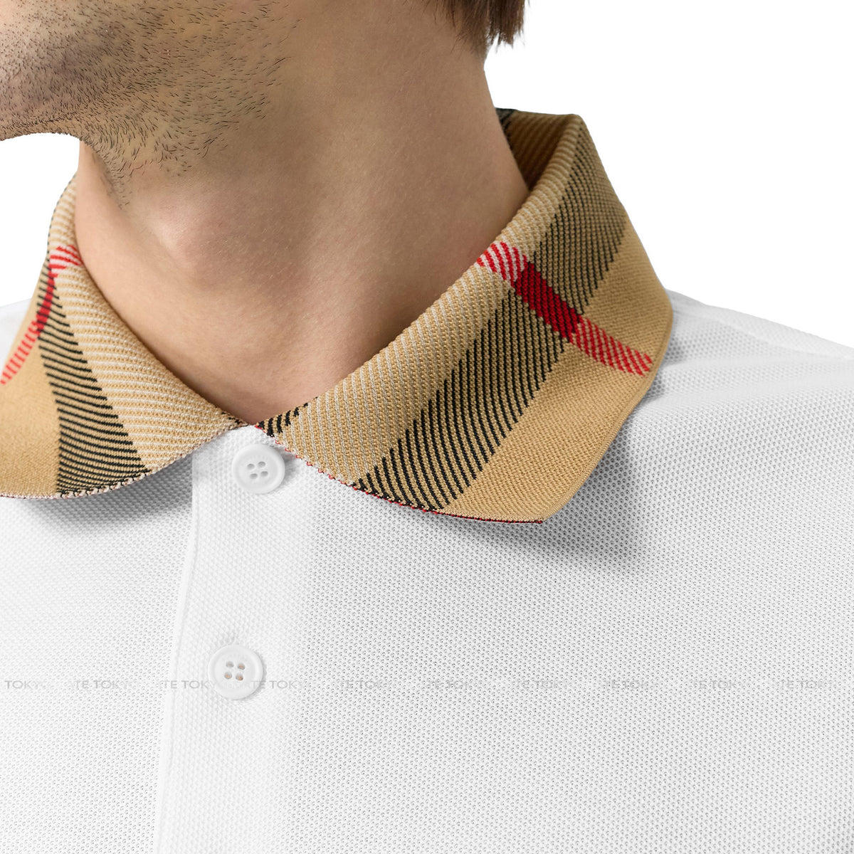 Áo polo Burberry 8071621 Cody Check Collar Cotton Polo White Slim Fit