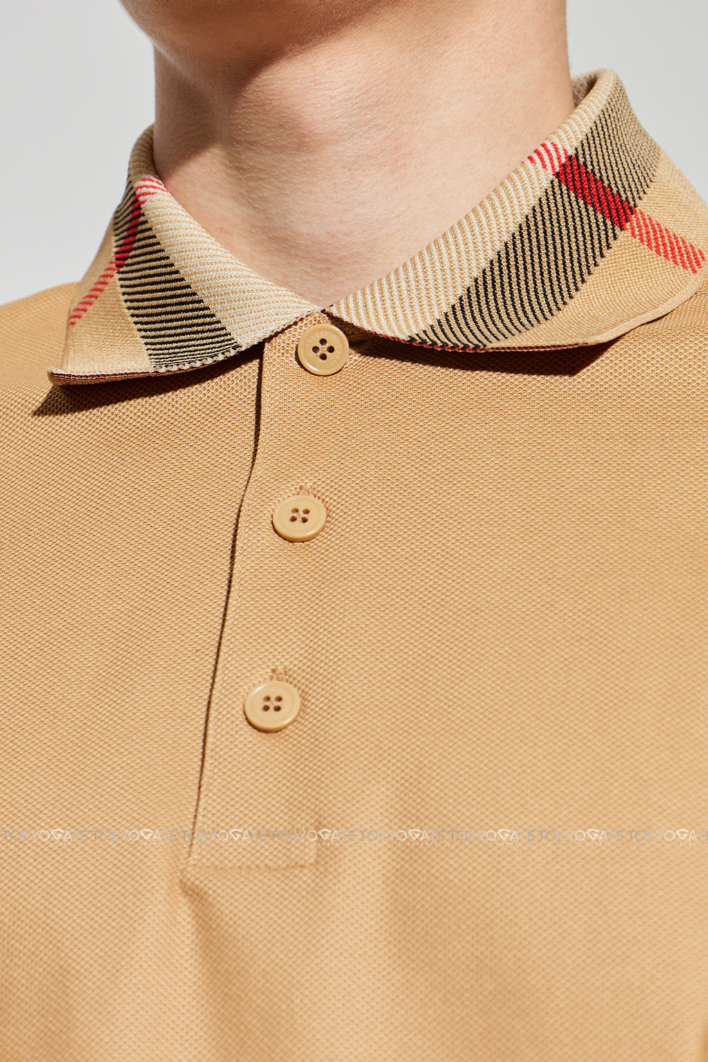 Áo polo Burberry 8095924 Cody Check Collar Polo Beige Slim Fit