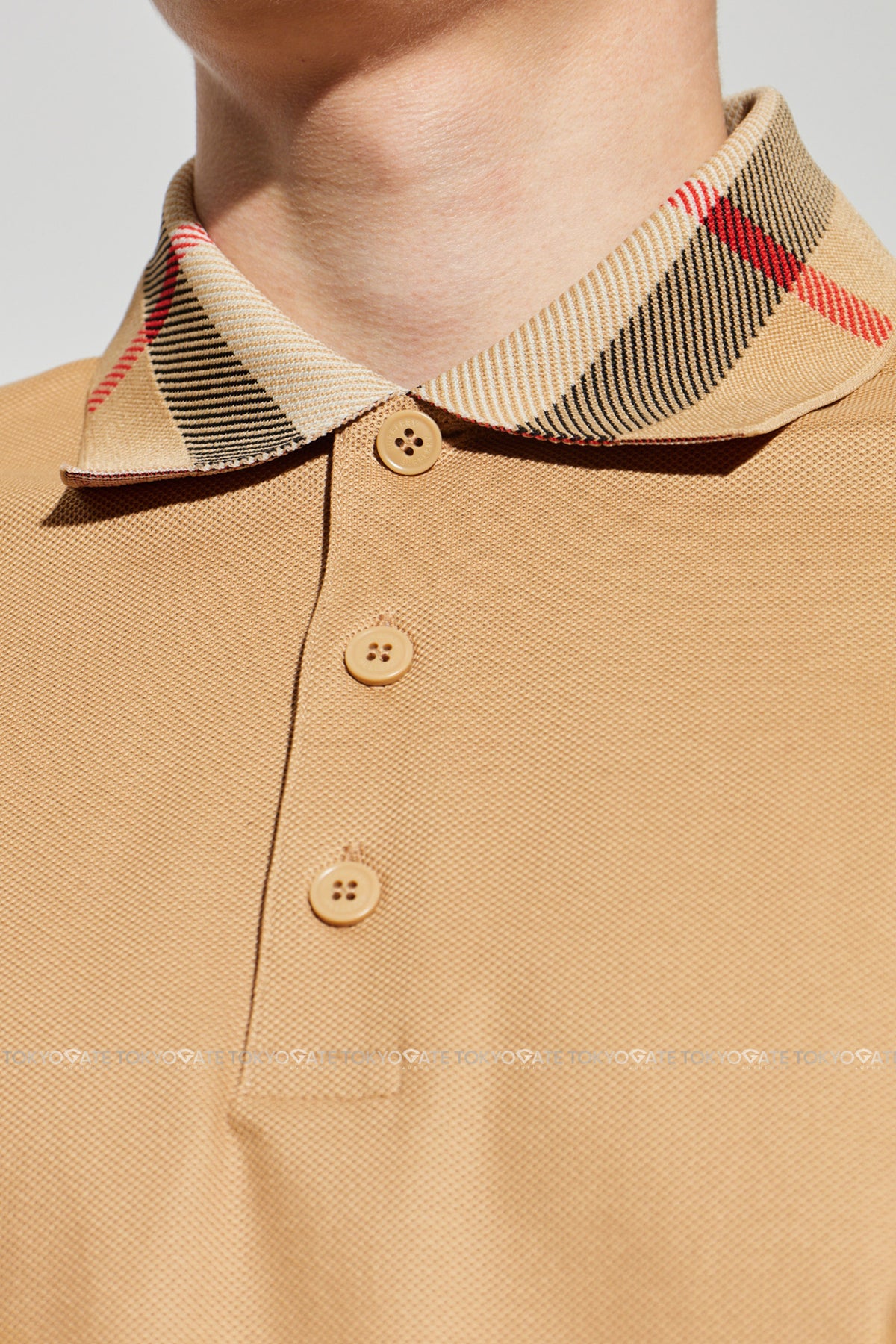 Áo polo Burberry 8095924 Cody Check Collar Polo Beige Slim Fit