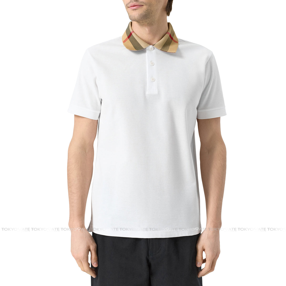 Áo polo Burberry 8071621 Cody Check Collar Cotton Polo White Slim Fit