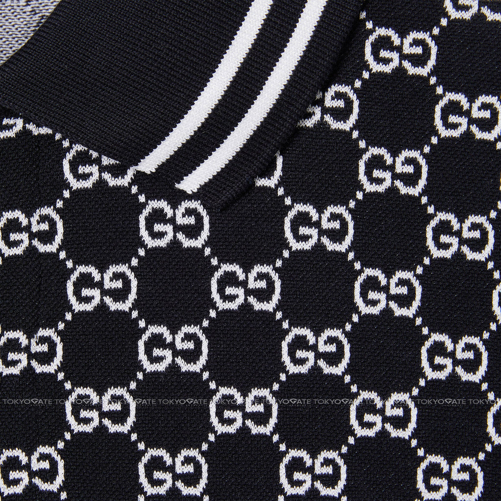 Áo polo Gucci 788024 XJHH7 4137 GG Cotton Piquet Jacquard Navy & White