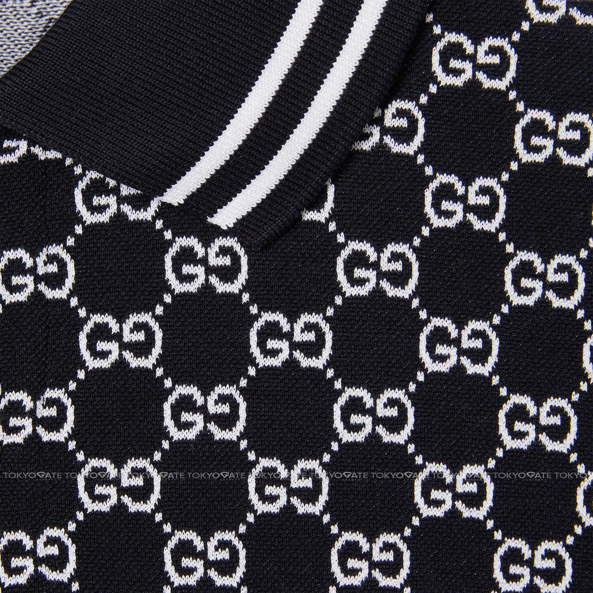 Áo polo Gucci 788024 XJHH7 4137 GG Cotton Piquet Jacquard Navy & White