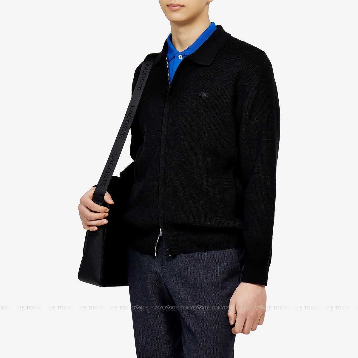 Áo khoác cardigan Lacoste AH403E 56G 031 Ribbed Collar Zip-Up Black Regular Fit