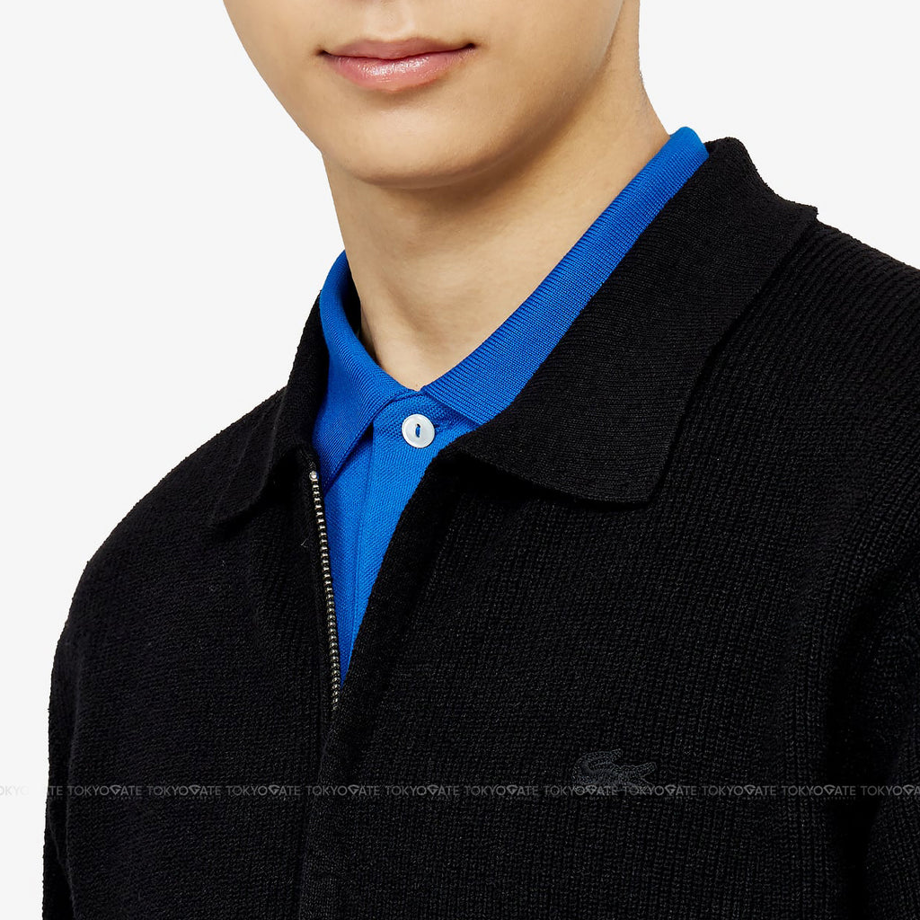 Áo khoác cardigan Lacoste AH403E 56G 031 Ribbed Collar Zip-Up Black Regular Fit