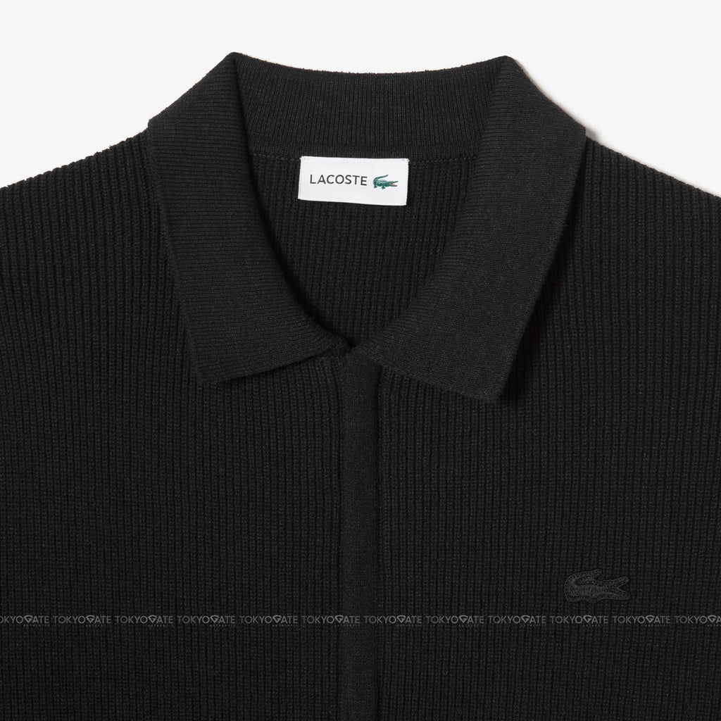 Áo khoác cardigan Lacoste AH403E 56G 031 Ribbed Collar Zip-Up Black Regular Fit