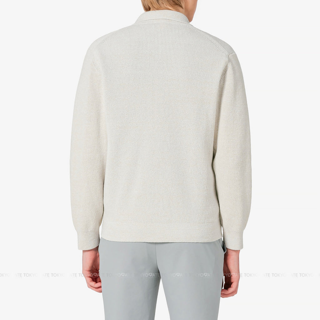Áo khoác cardigan Lacoste AH403E 56G S7G Ribbed Collar Zip-Up Beige Regular Fit