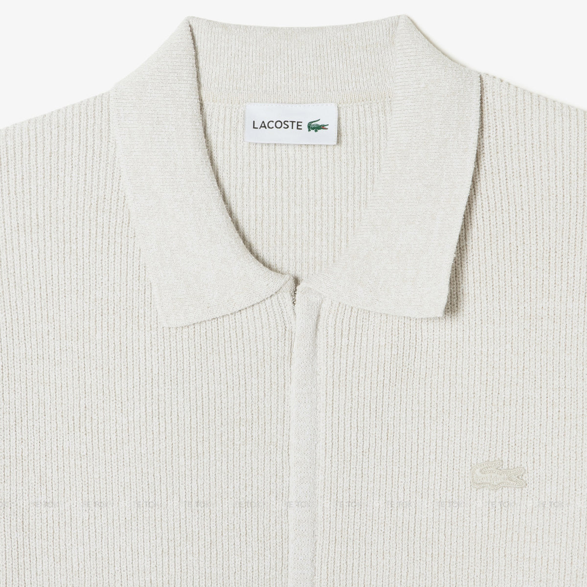 Áo khoác cardigan Lacoste AH403E 56G S7G Ribbed Collar Zip-Up Beige Regular Fit