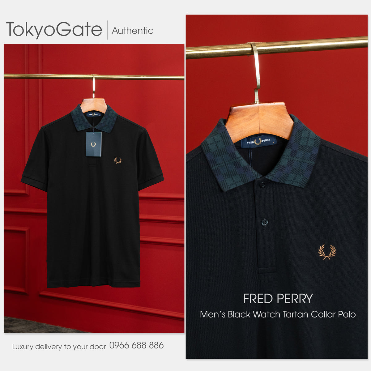 Áo Polo Fred Perry M1762 102 Twin Tipped Black/White Regular Fit