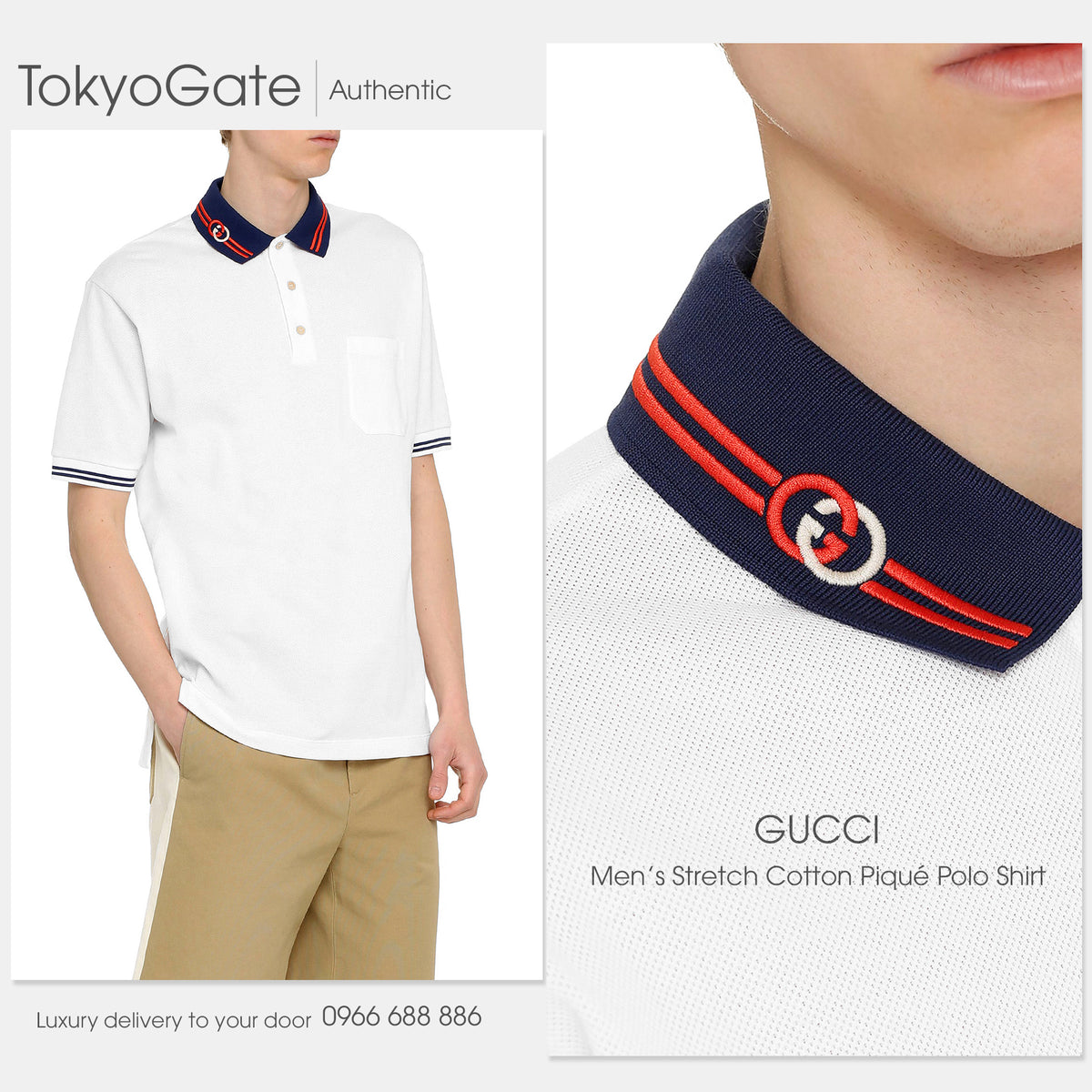 Áo polo Gucci 658067 XJDI2 9692 Cotton Piquet Polo With Interlocking G White