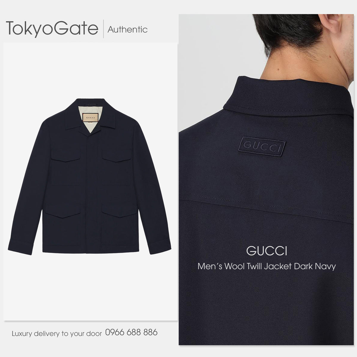 Áo khoác Gucci 762526 ZAP05 4590 Wool Twill Jacket In Navy