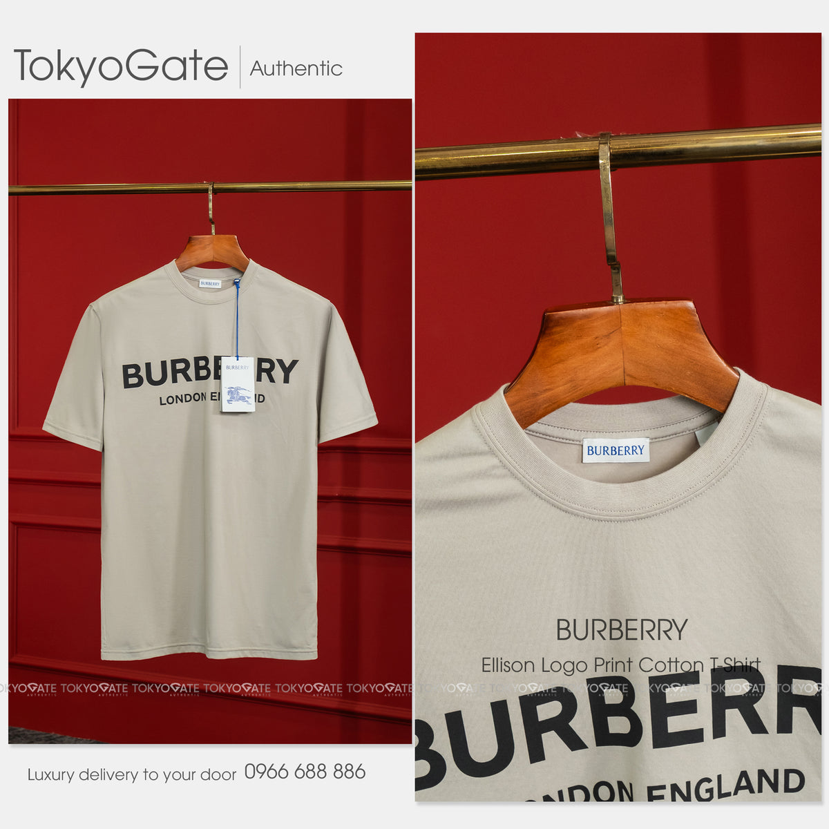 Áo phông Burberry 8104229 Ellison Logo Print T-Shirt Lichen Regular Fit