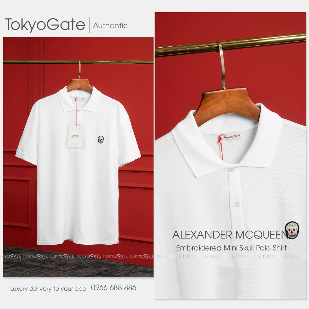 Áo polo Alexander McQueen 622106 QQX33 9000 White Regular Fit