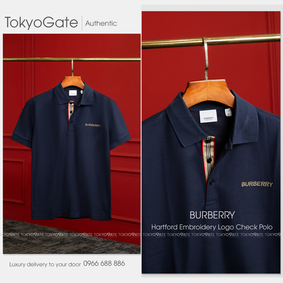 Áo polo Burberry 8084437 Hartford BBY Navy Slim Fit