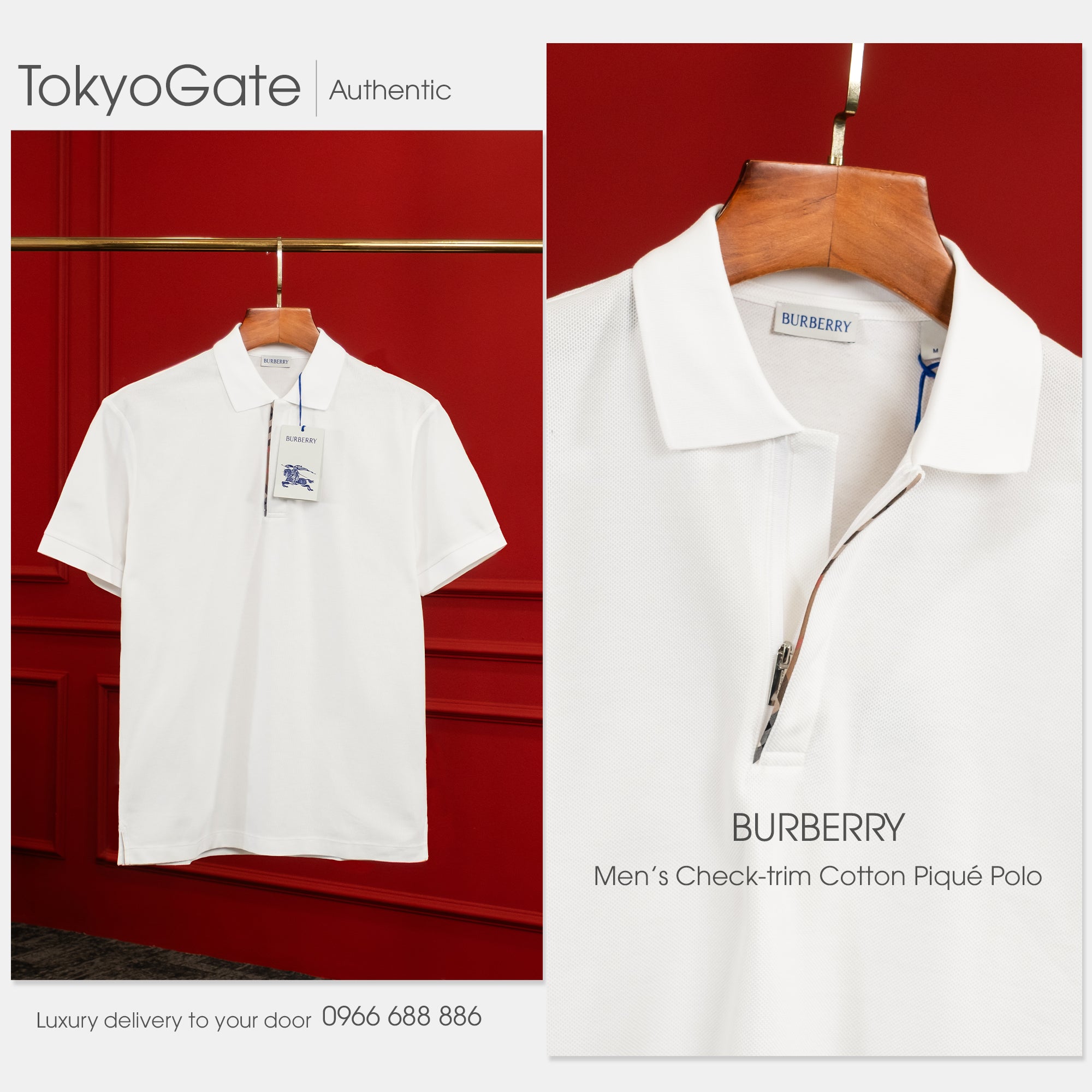 Áo polo Burberry 8112443 Harford ZP White Slim Fit