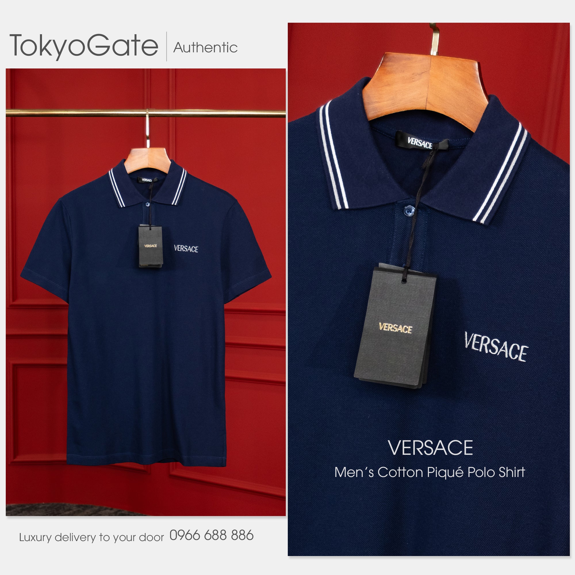 Áo polo Versace 1011851 1A14049 Navy Regular Fit