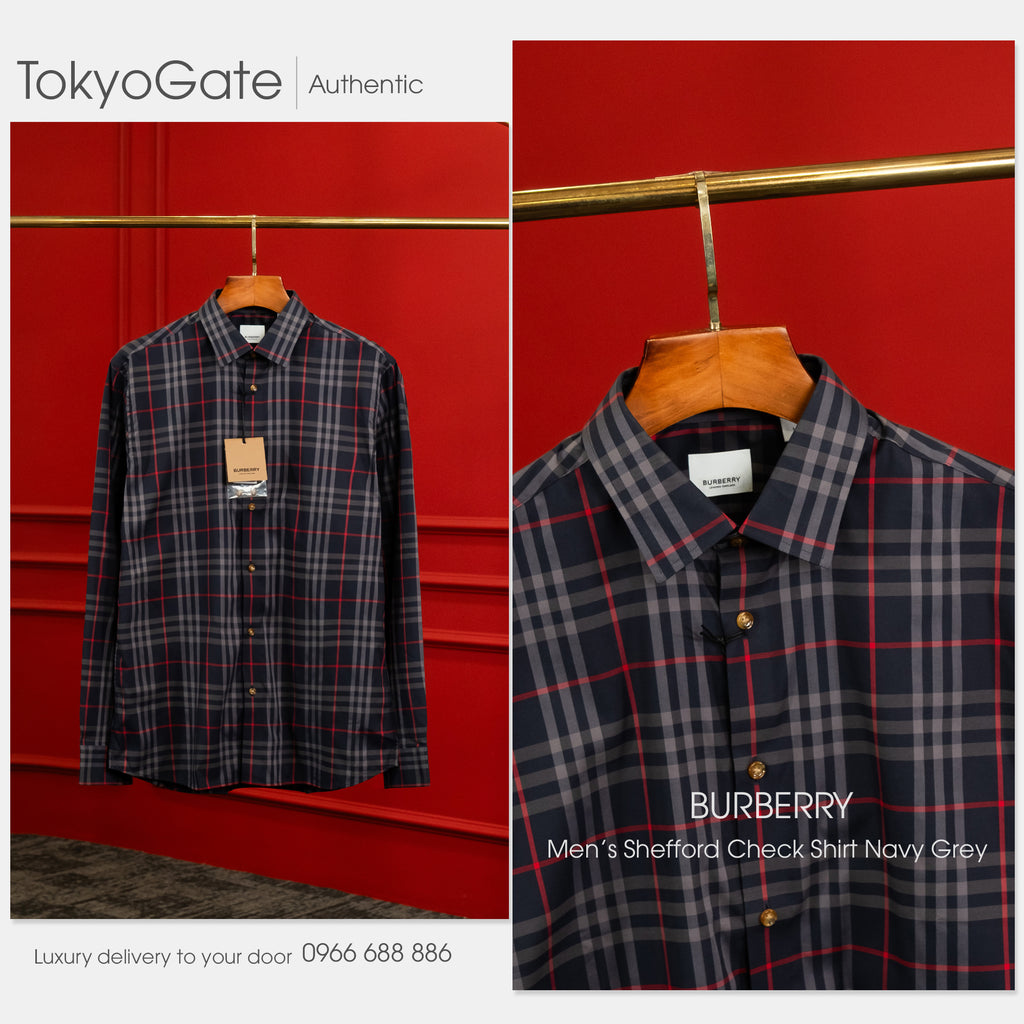 Áo sơ mi Burberry 8084296 Shefford Navy Grey Slim Fit