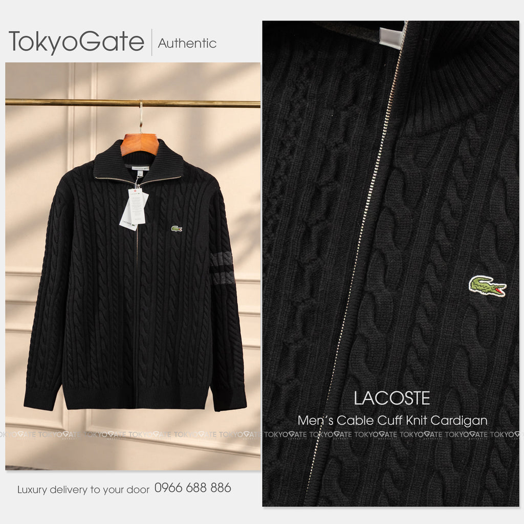 Áo khoác Lacoste AH302E 031 Cable-Knit Zip-Up Cardigan Black Regular Fit