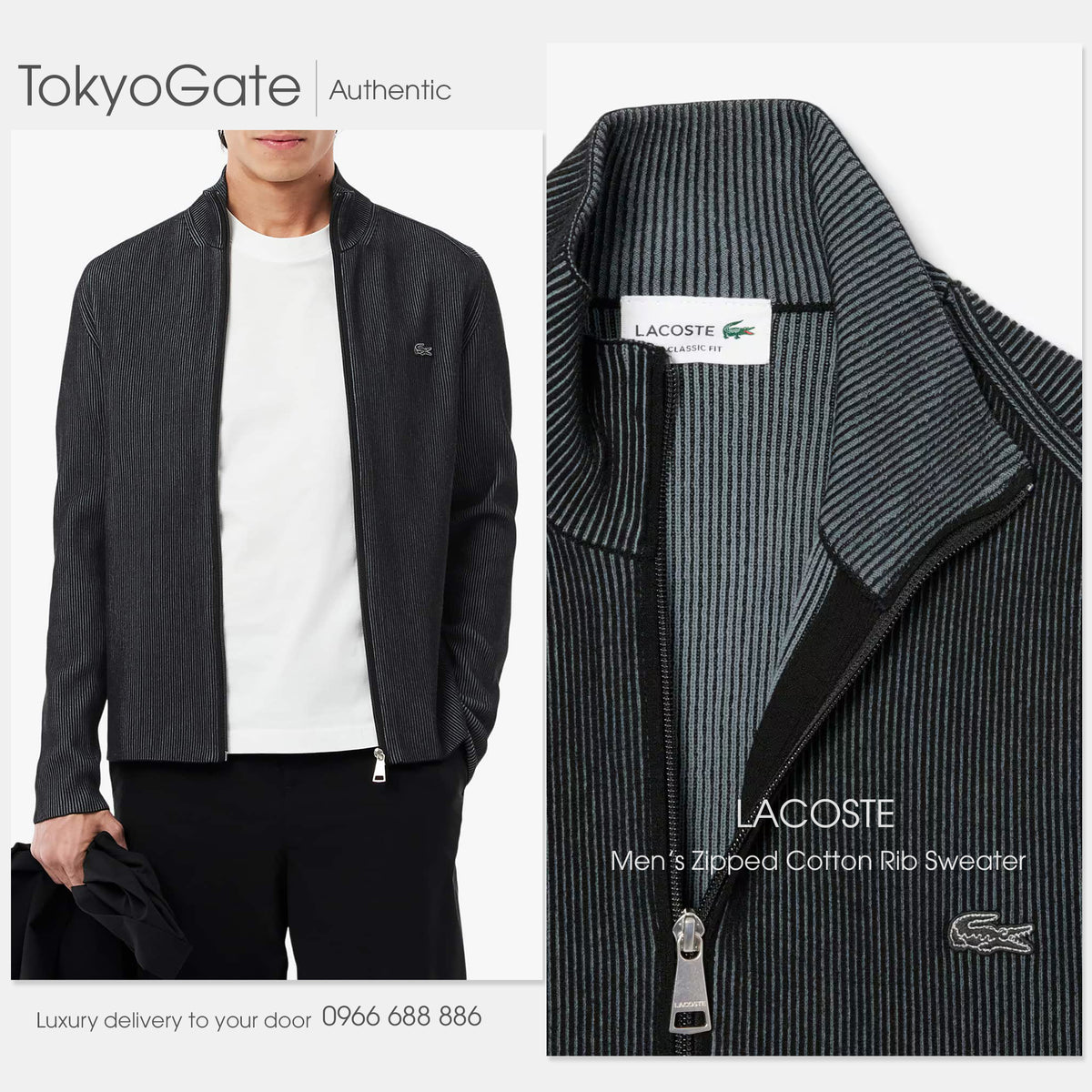 Áo khoác Lacoste AH9312 62W Zip-Up Cotton Rib Sweater