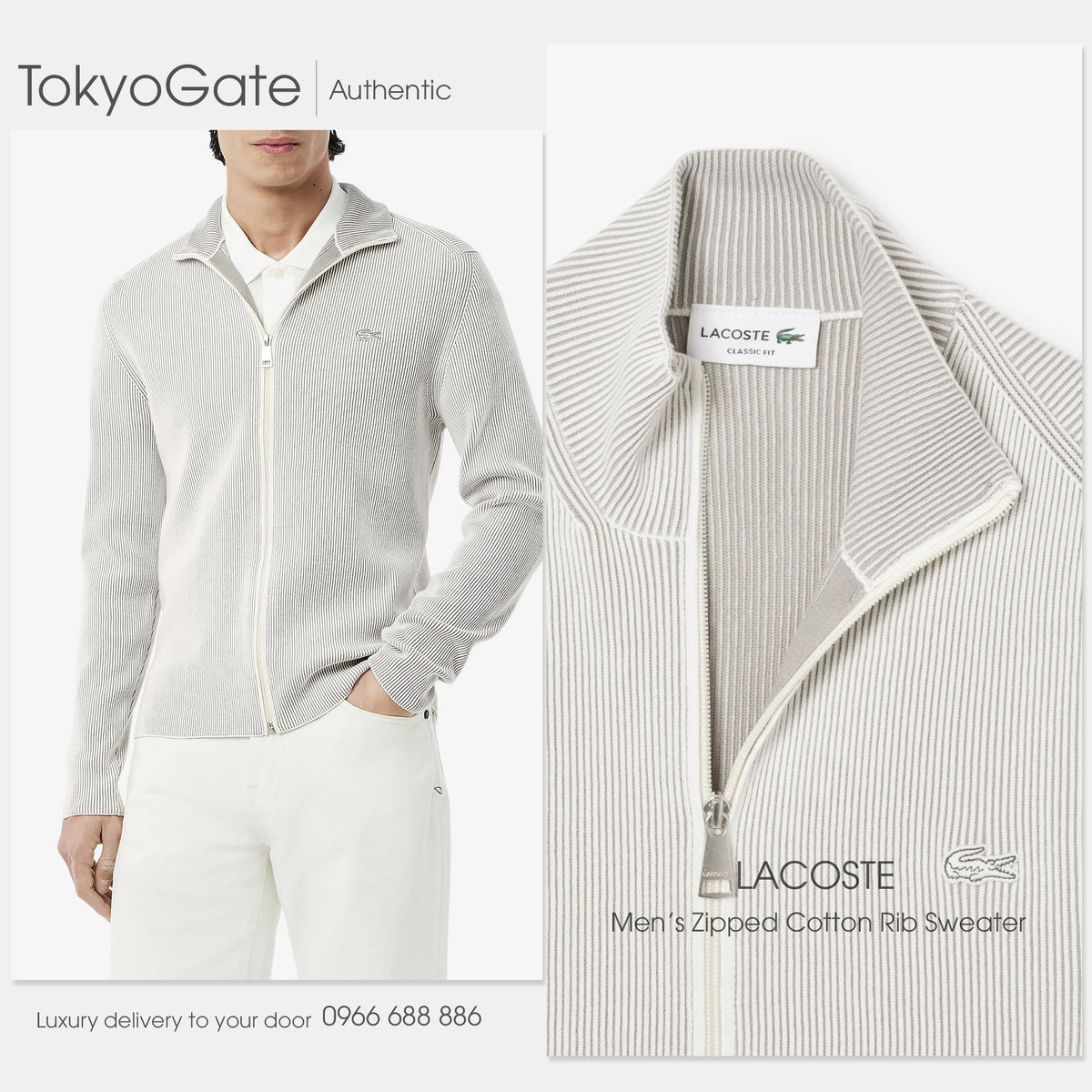 Áo khoác Lacoste AH9312 CI9 Zip-Up Cotton Rib Sweater