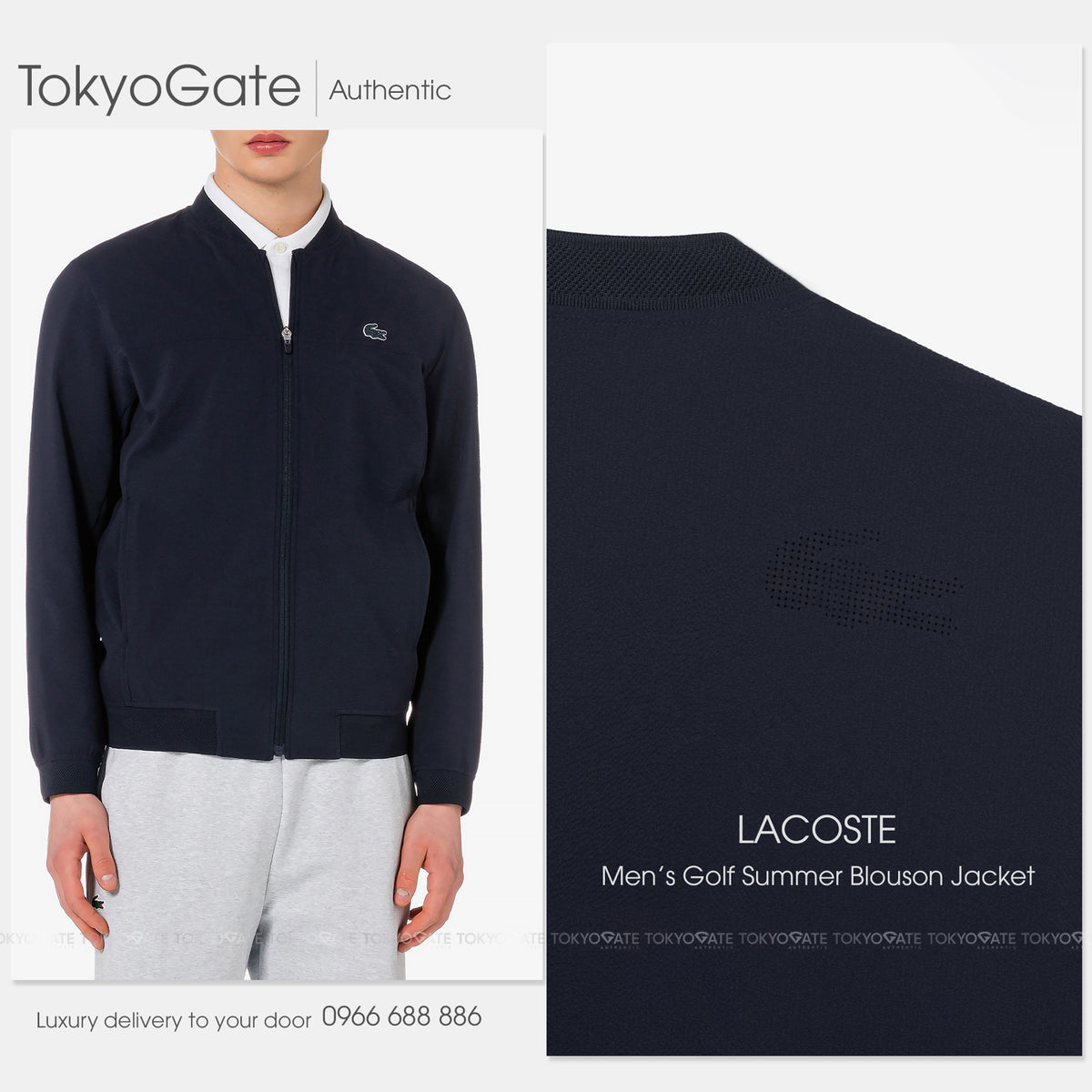 Áo khoác Lacoste BH955E 56G HDE Zip-Up Golf Windbreaker Jacket Navy Regular Fit